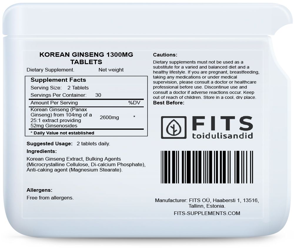 Koreanischer Ginseng 1300 mg Tabletten