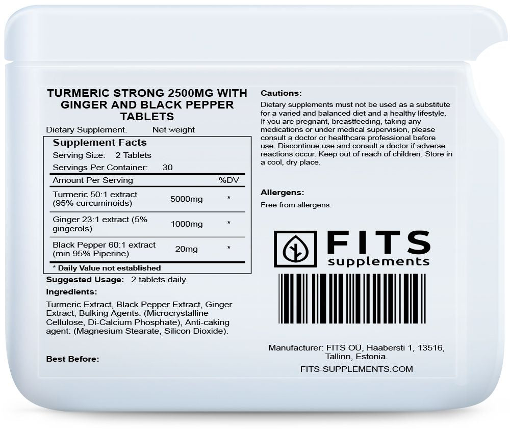 Kurkuma Stark 2500 mg mit Ingwer- und Schwarzpfeffer-Tabletten