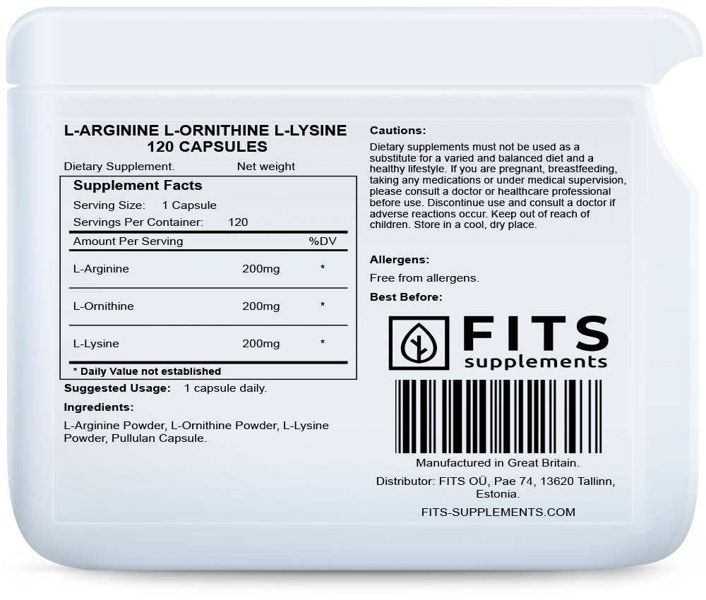 L-Arginine L-Ornithine L-Lysine 120 capsules