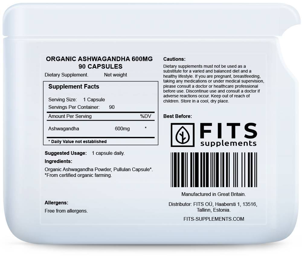 Organic Ashwagandha 600mg 90 capsules