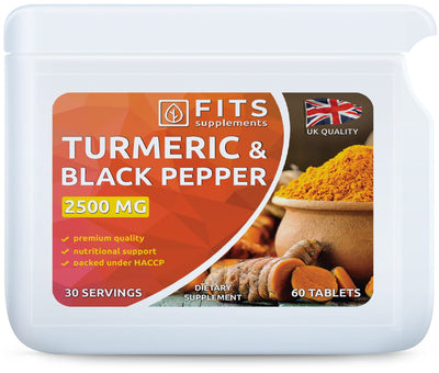Kurkuma Stark 2500 mg und Tabletten mit schwarzem Pfeffer