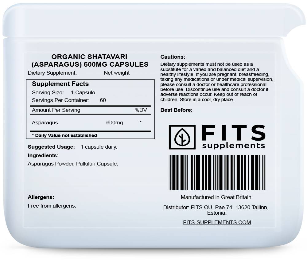 Asparagus (Shatavari) 600mg 60 capsules - FITS Dietary Supplements