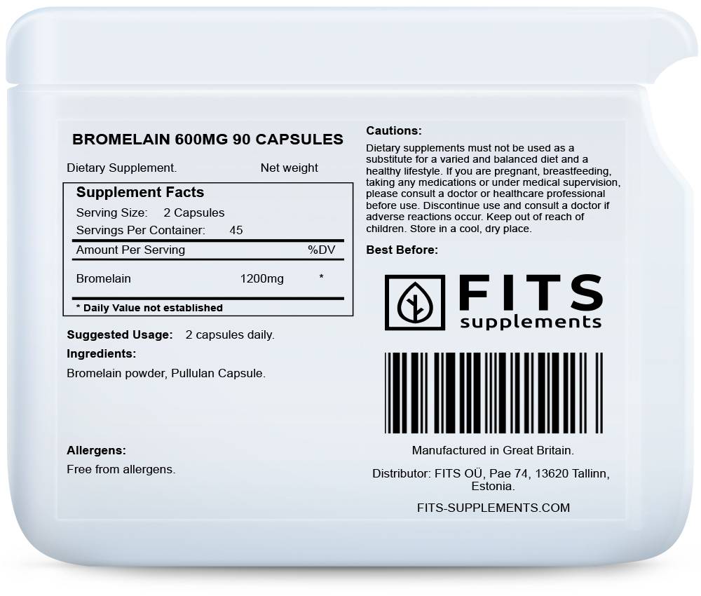 Bromelain 600mg 90 capsules - FITS Dietary Supplements