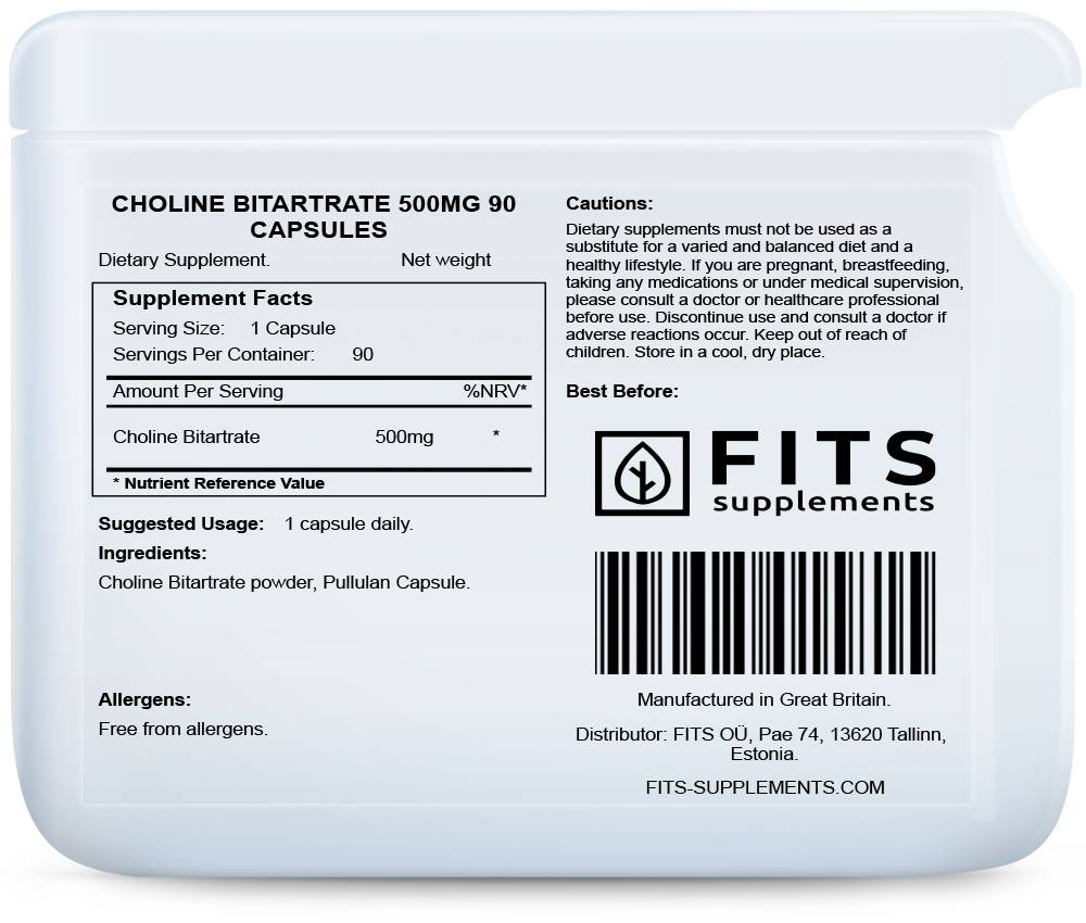 Choline Bitartrate 500mg 90 capsules