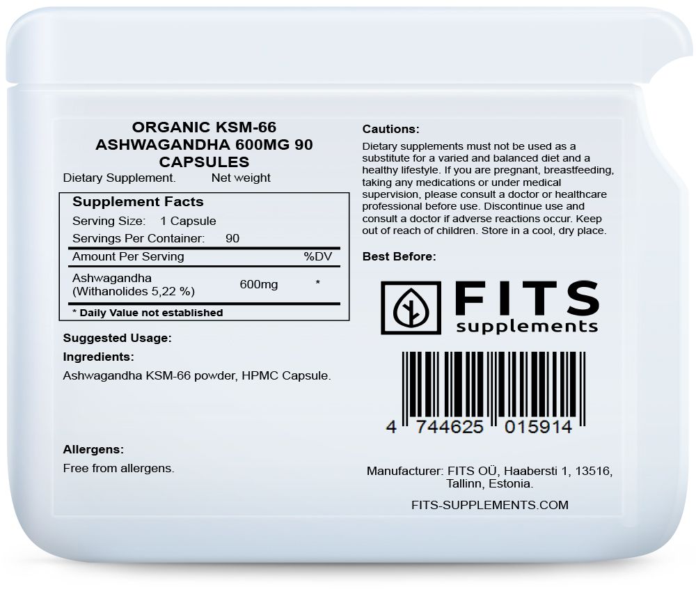 Organic KSM-66 Ashwagandha 600mg Kapseln