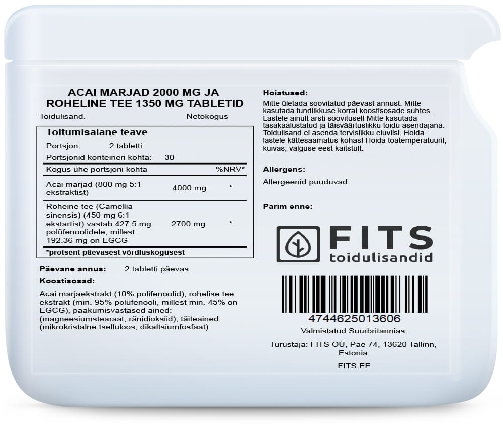 Acai-Beere 2000 mg und grüner Tee 1350 mg Tabletten