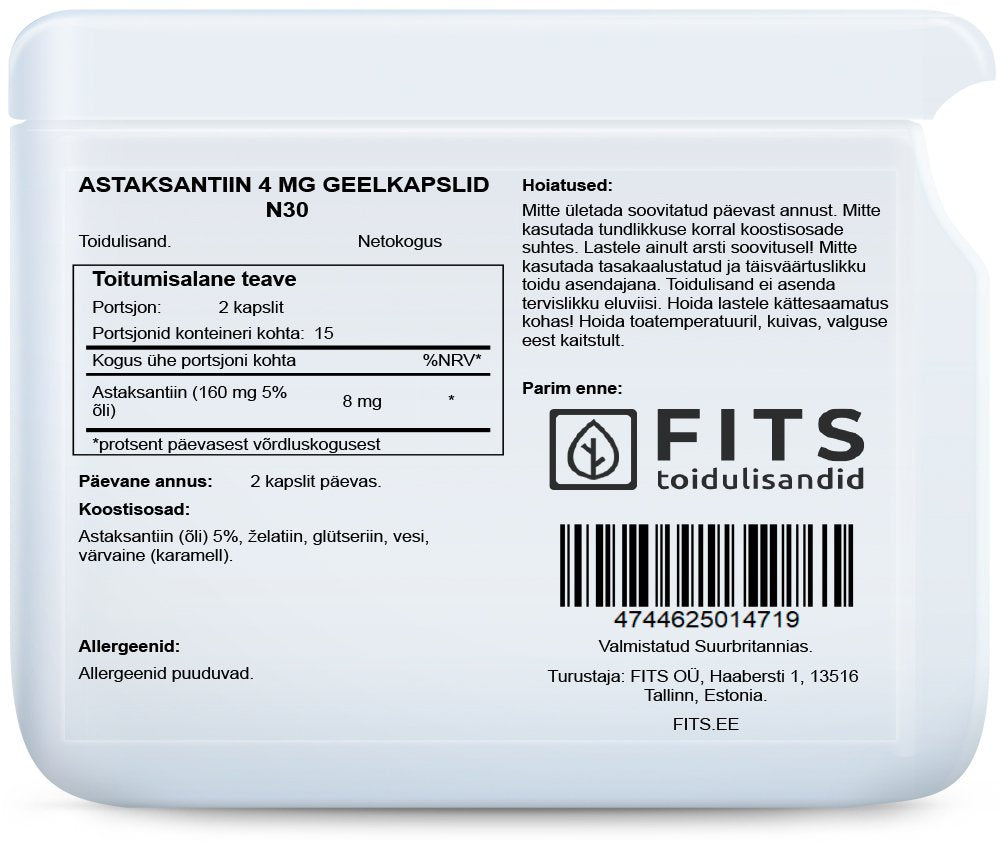 Astaxanthin 4mg 30 softgels