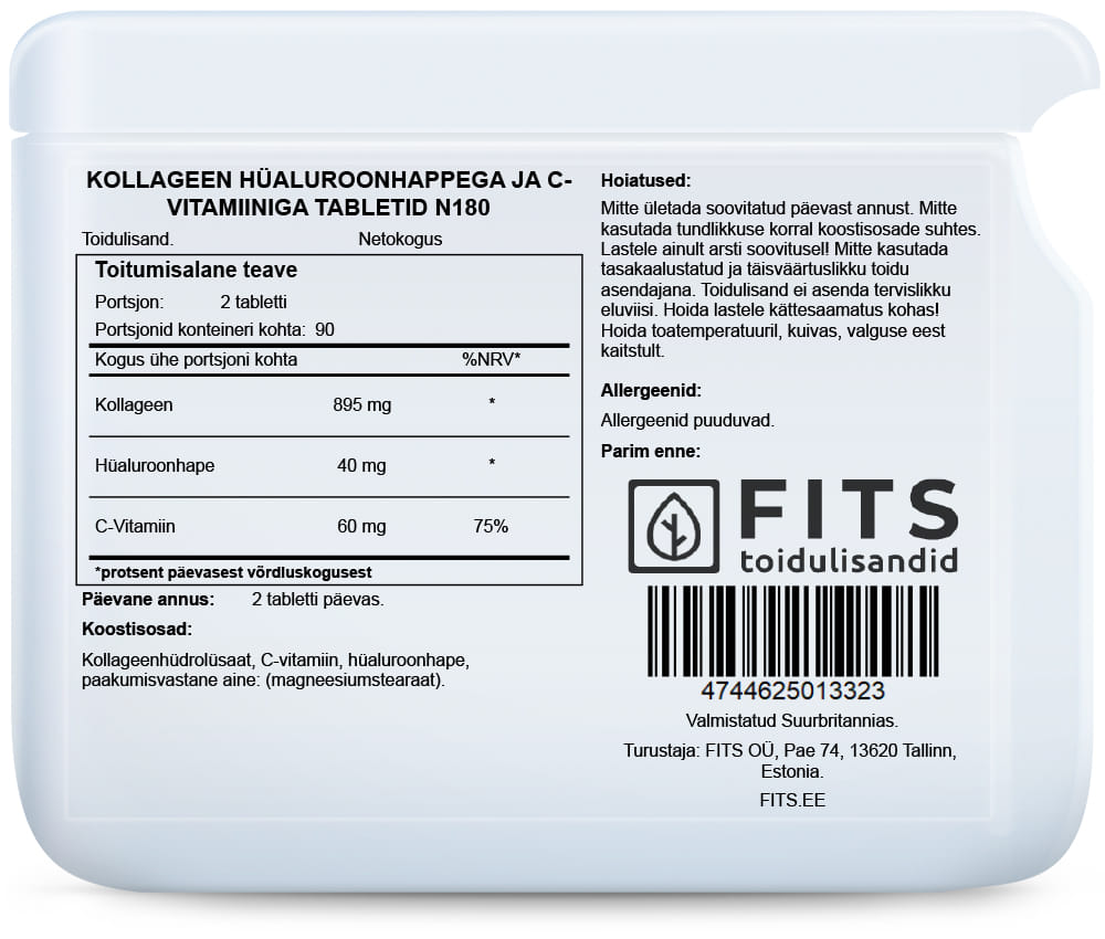 Collagen with Hyaluronic Acid and Vitamin C 180 tablets