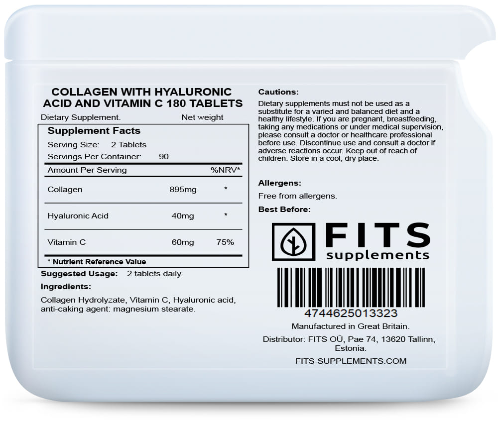 Collagen with Hyaluronic Acid and Vitamin C 180 tablets