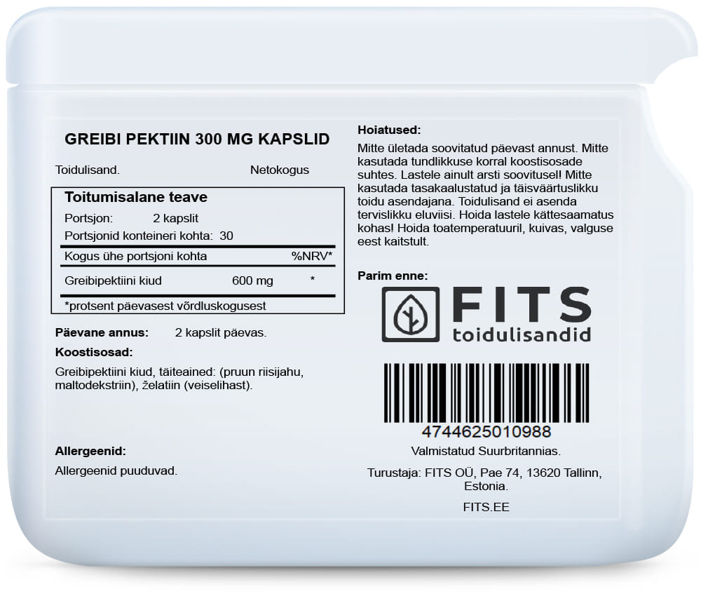 Grapefruit Pectin Fibre 300mg 60 capsules