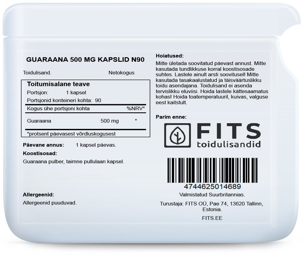 Guarana 500mg 90 capsules - FITS Dietary Supplements