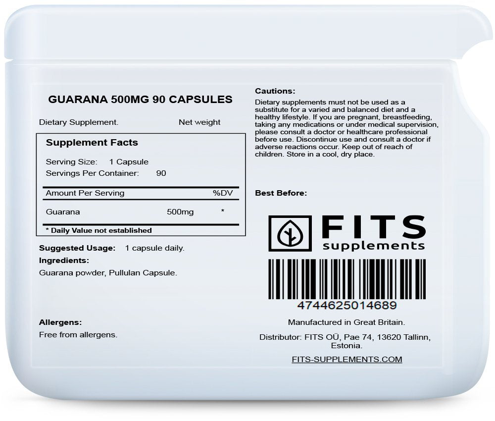 Guarana 500mg 90 capsules - FITS Dietary Supplements