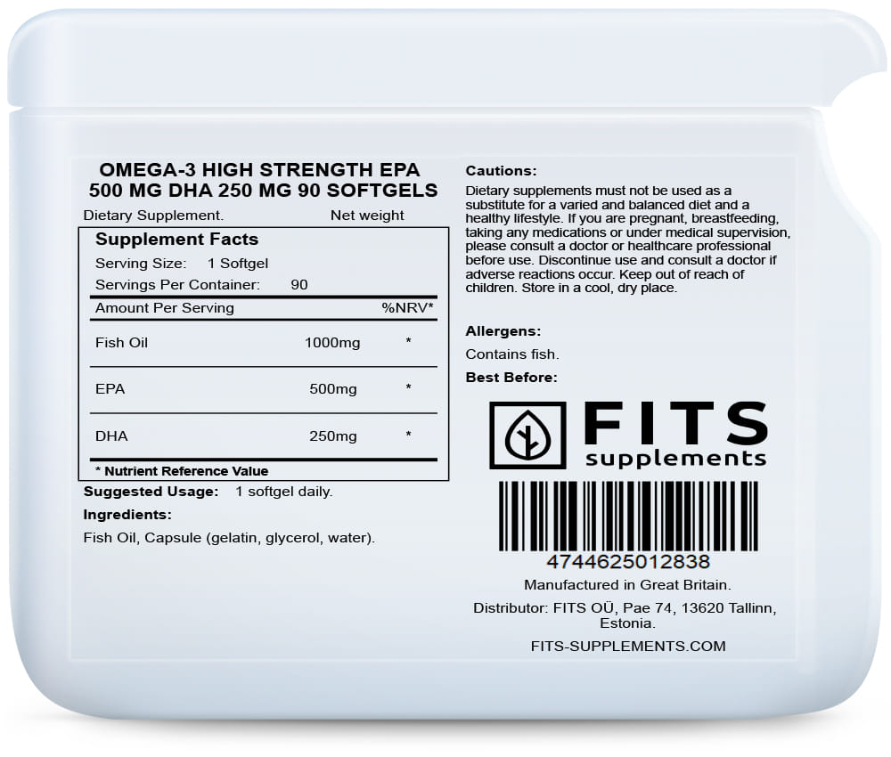 Omega-3 hochdosiertes EPA 500 mg DHA 250 mg 90 Weichkapseln