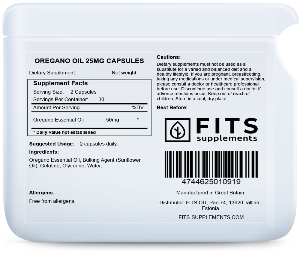Oregano Oil 25mg 60 capsules