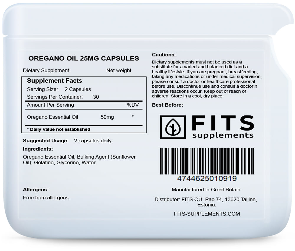 Oregano Oil 25mg 60 capsules