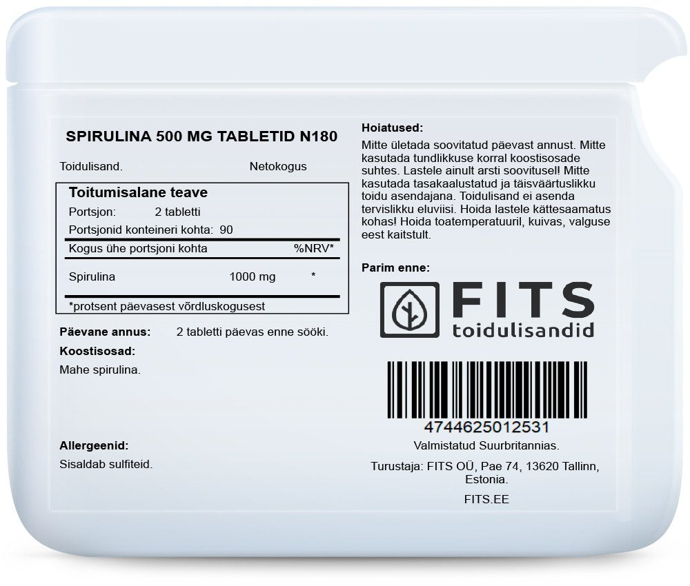 Spirulina 500mg 180 tablets