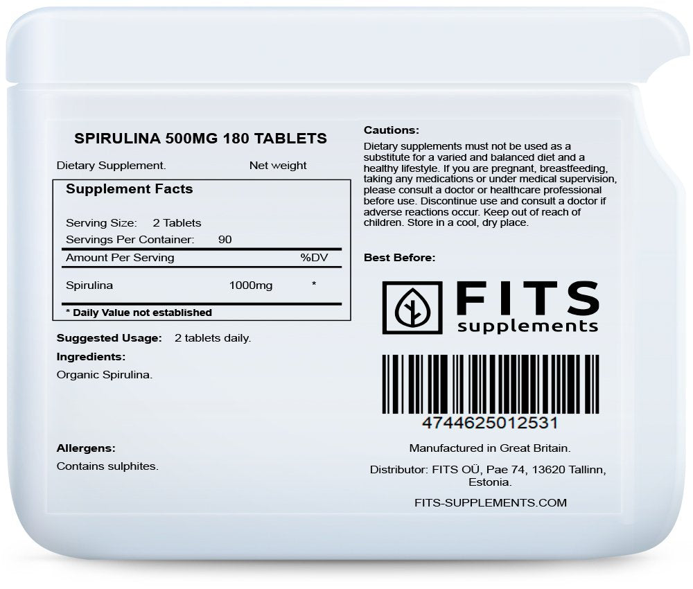 Spirulina 500mg 180 tablets