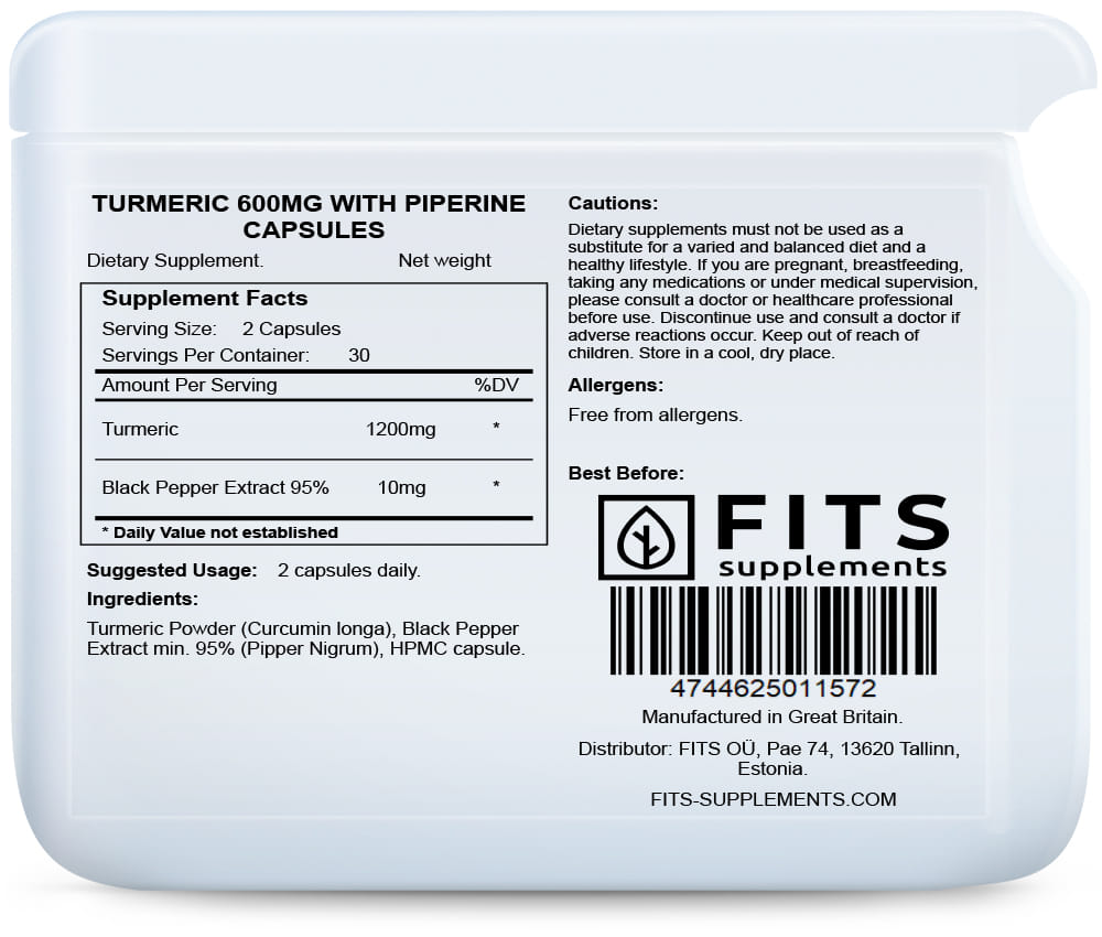 Turmeric 600mg with Piperine 60 capsules