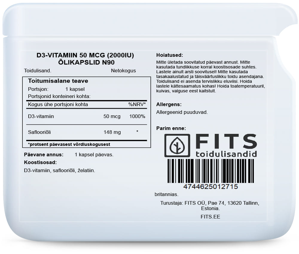 Vitamin D3 2000IU 90 softgels - FITS Dietary Supplements