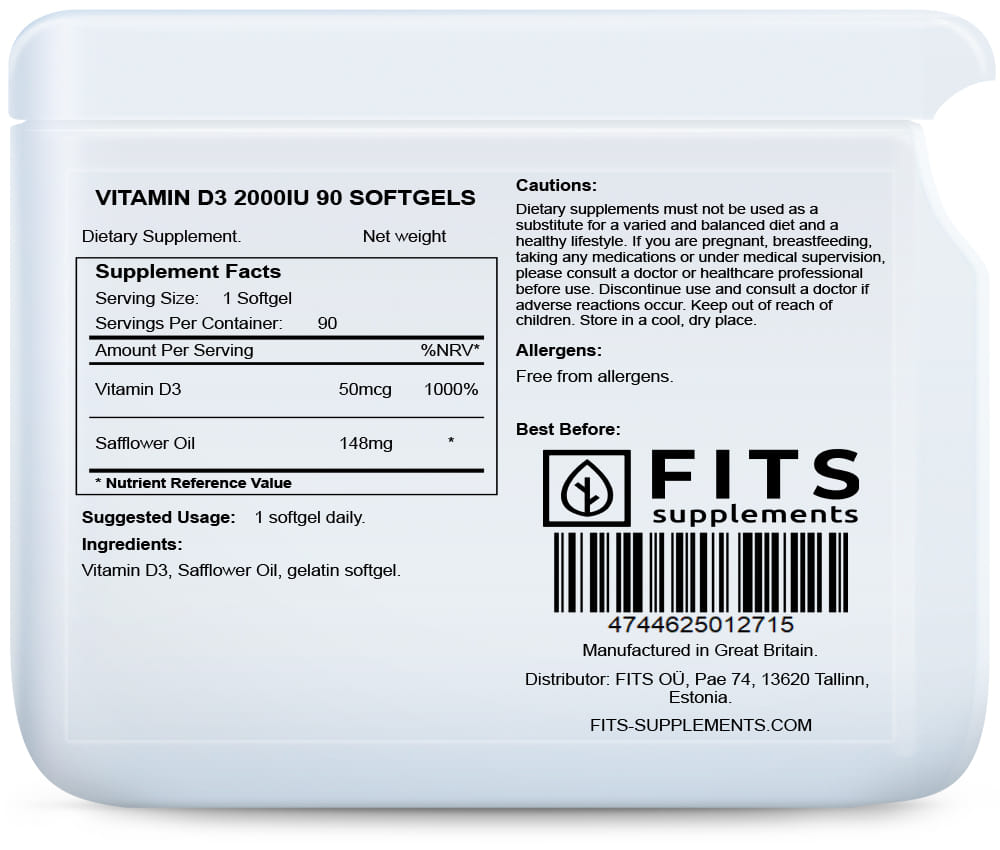 Vitamin D3 2000IU 90 softgels - FITS Dietary Supplements