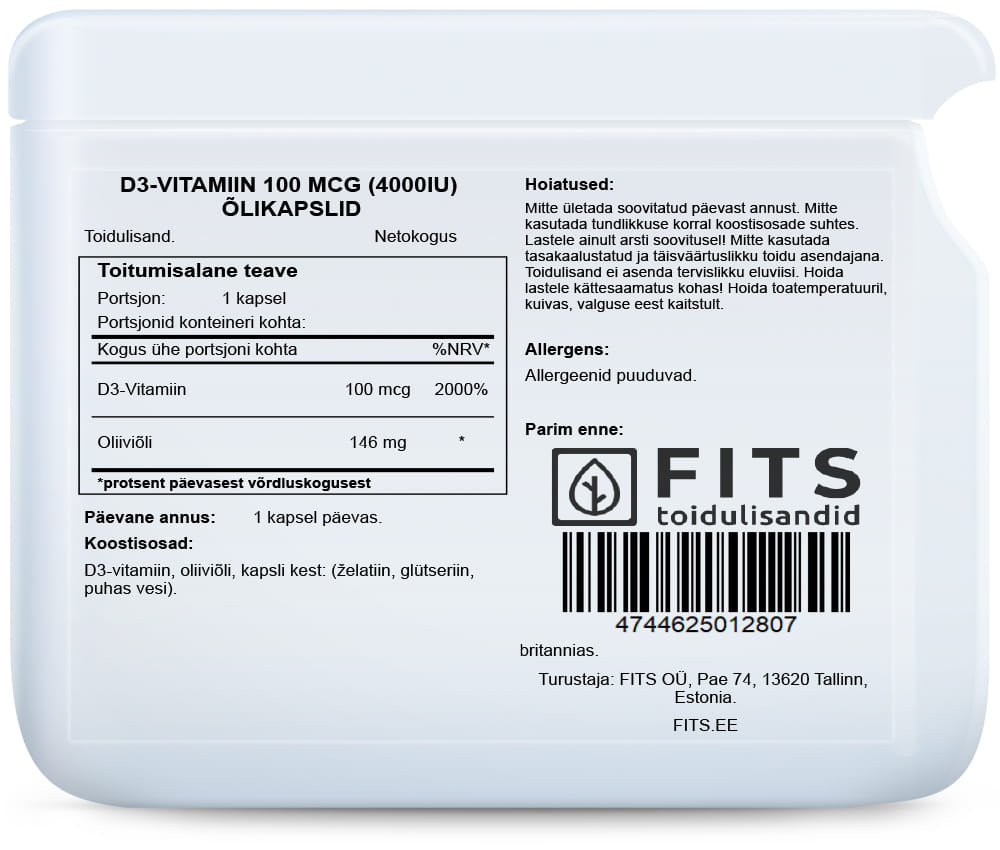 Vitamin D3 4000IU 30 softgels - FITS Dietary Supplements